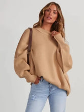 Solid Knitted Side Split Loose Pullover Fashion O Neck Long Sleeve Warm Sweater